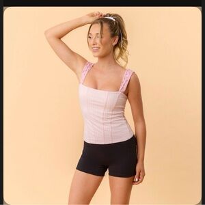 Blogilates Women's Tiny Bows Corset Tank Top - Pink Gingham S